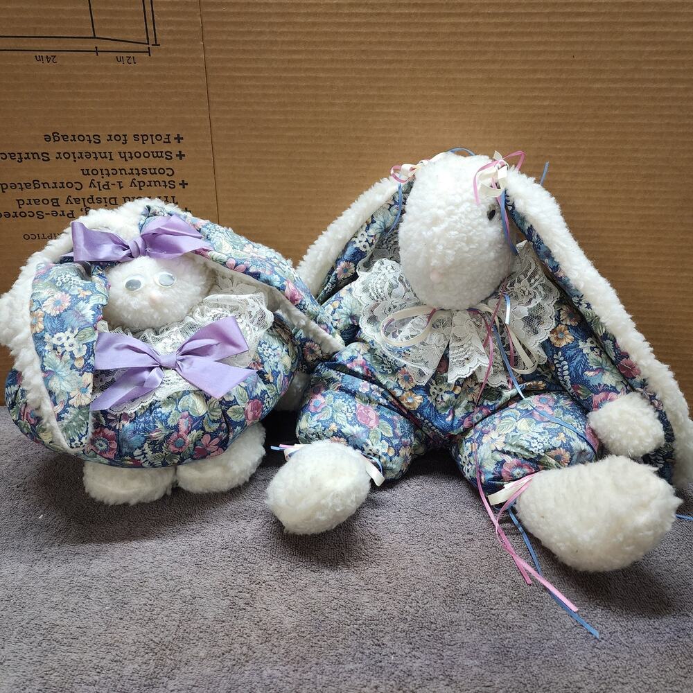 Set of 2 1986 vintage floral best friends bunny plush 4a